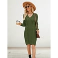 thumbnail image 5 of Women'S V Neck Long Sleeve Above the Knee Relaxed Pullover Fall Sweater Dresses Dark Green L, 5 of 7