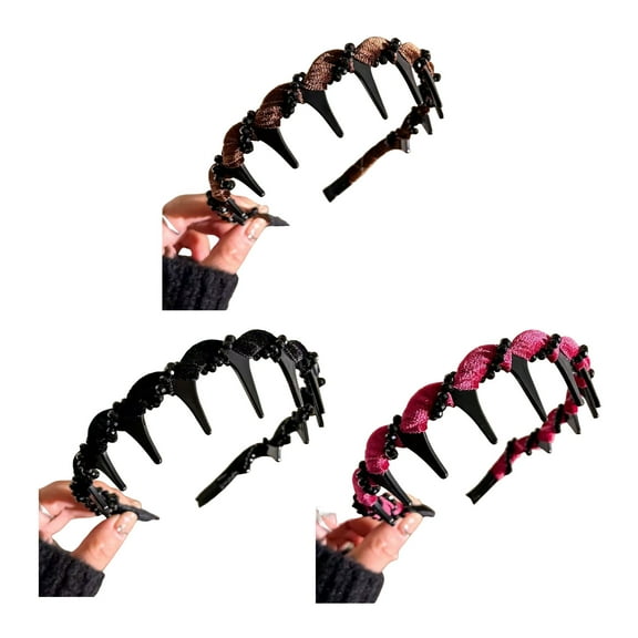 Dbuoem 3 Pcs Faux Pearl Headband Women Comfortable High Skull Shape Wide Hairband Retro Style Bridal Hair Accessory