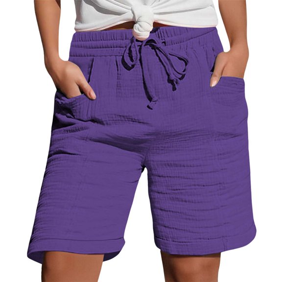 Shorts For Women Women's Fashionable And Casual Solid Color Elastic Waist Cotton Linen Sports Five Point Pants Shorts