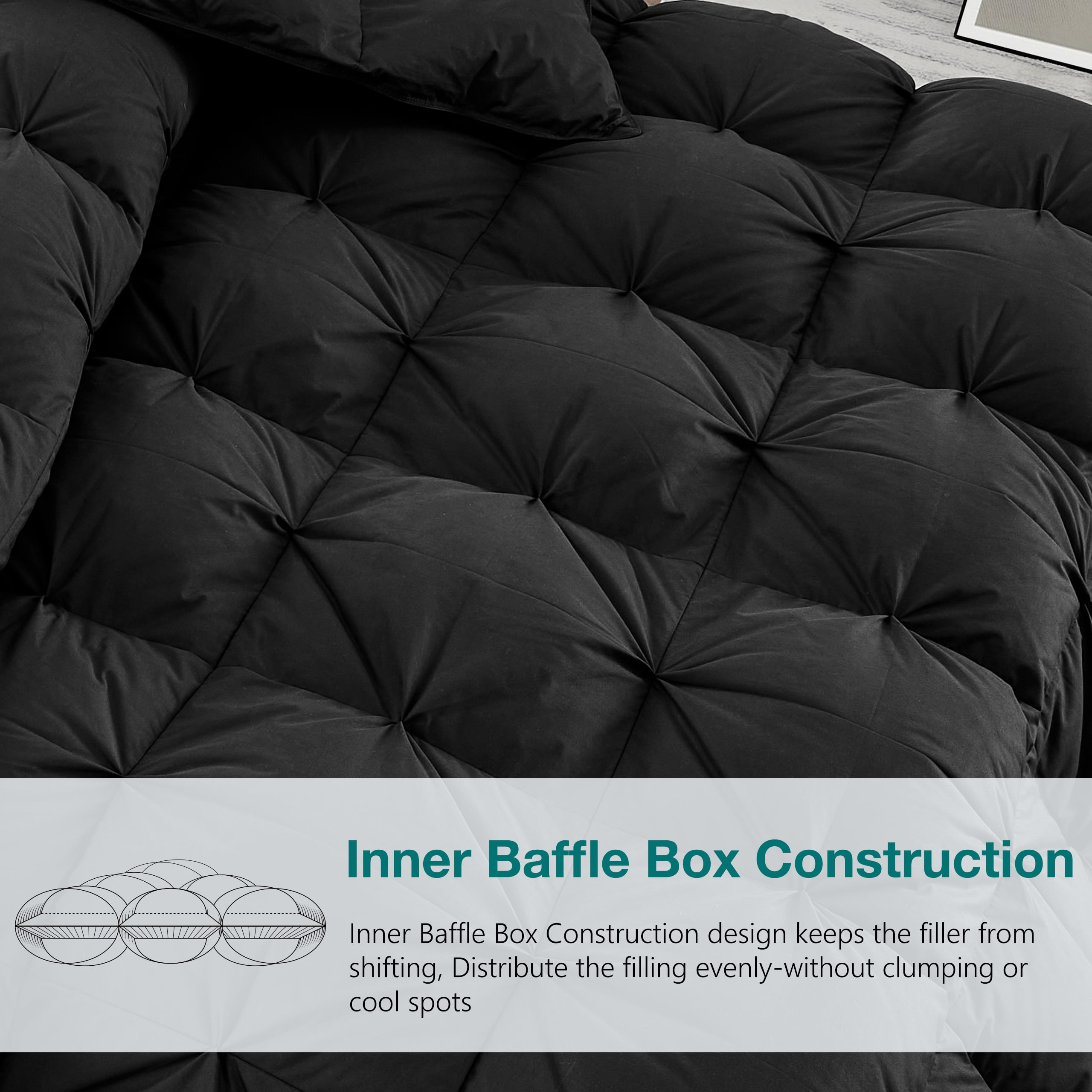 Pinch Pleat Goose Down Comforter All Season-Ultra Soft and Cozy Noiseless Duvet Insert with Egyptian Cotton Cover, Fluffy Warm Comforter