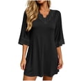 thumbnail image 3 of Bovxnpu Womens Nightgowns Sleepshirts Nightshirts Pajama Dress V Neck Lace Loose 3/4 Sleeve Sleep Dress Sleepwear, 3 of 8
