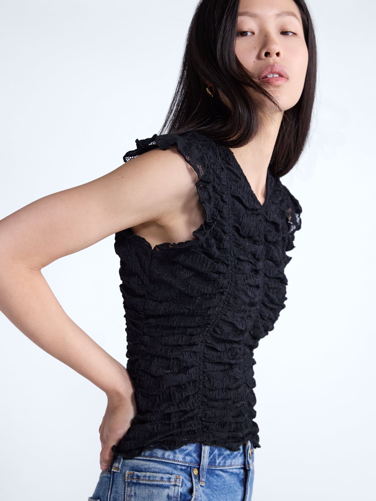 Scoop Women’s Shirred Lace Top, Sizes XS-XXL