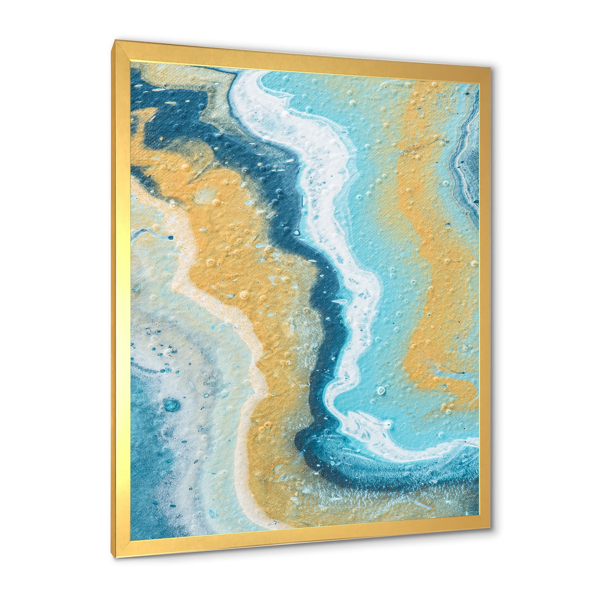 Designart 'Abstract Marble Composition In Blue and Yellow III' Modern Framed Art Print