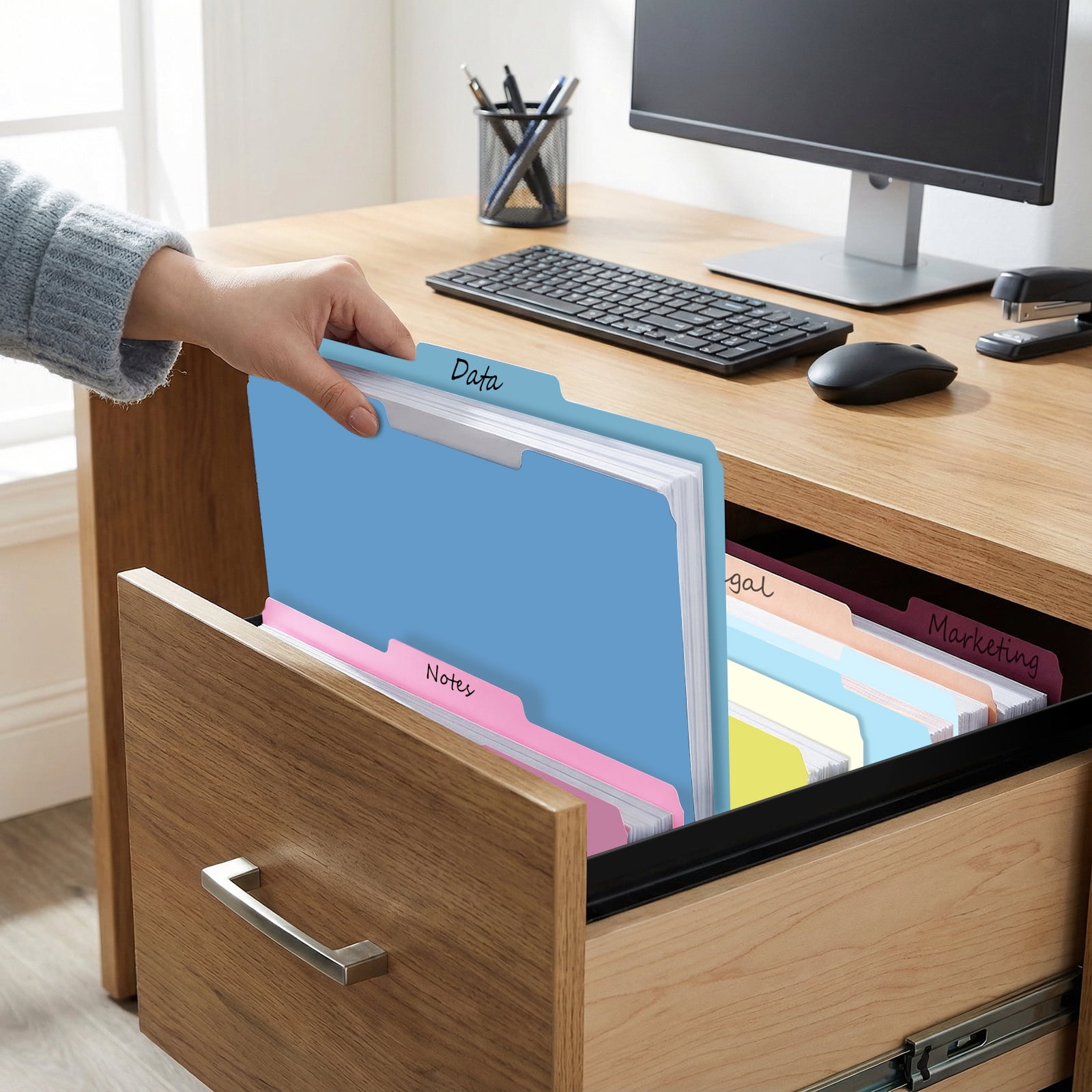ViVin File Folder with 1/3 Cut Tabs, Fits Letter Size, 100 Pack, for School and Office(3nd Multicolored)