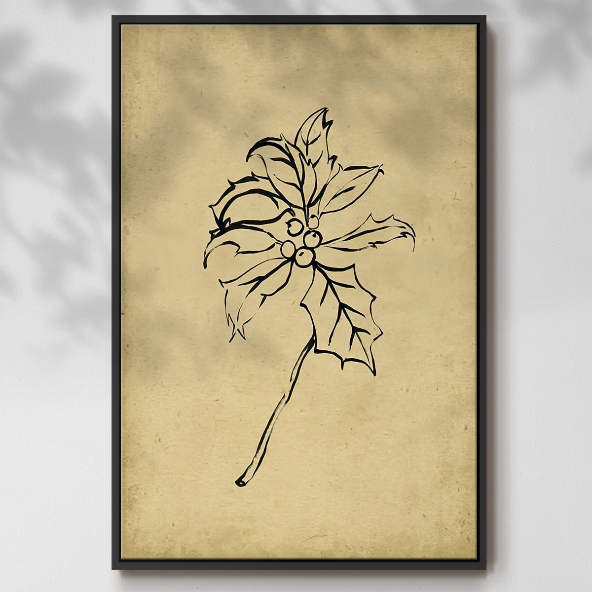 Holly Branch II - Framed Gallery Wrapped Holiday Canvas - 27 x 41 - Black Frame
