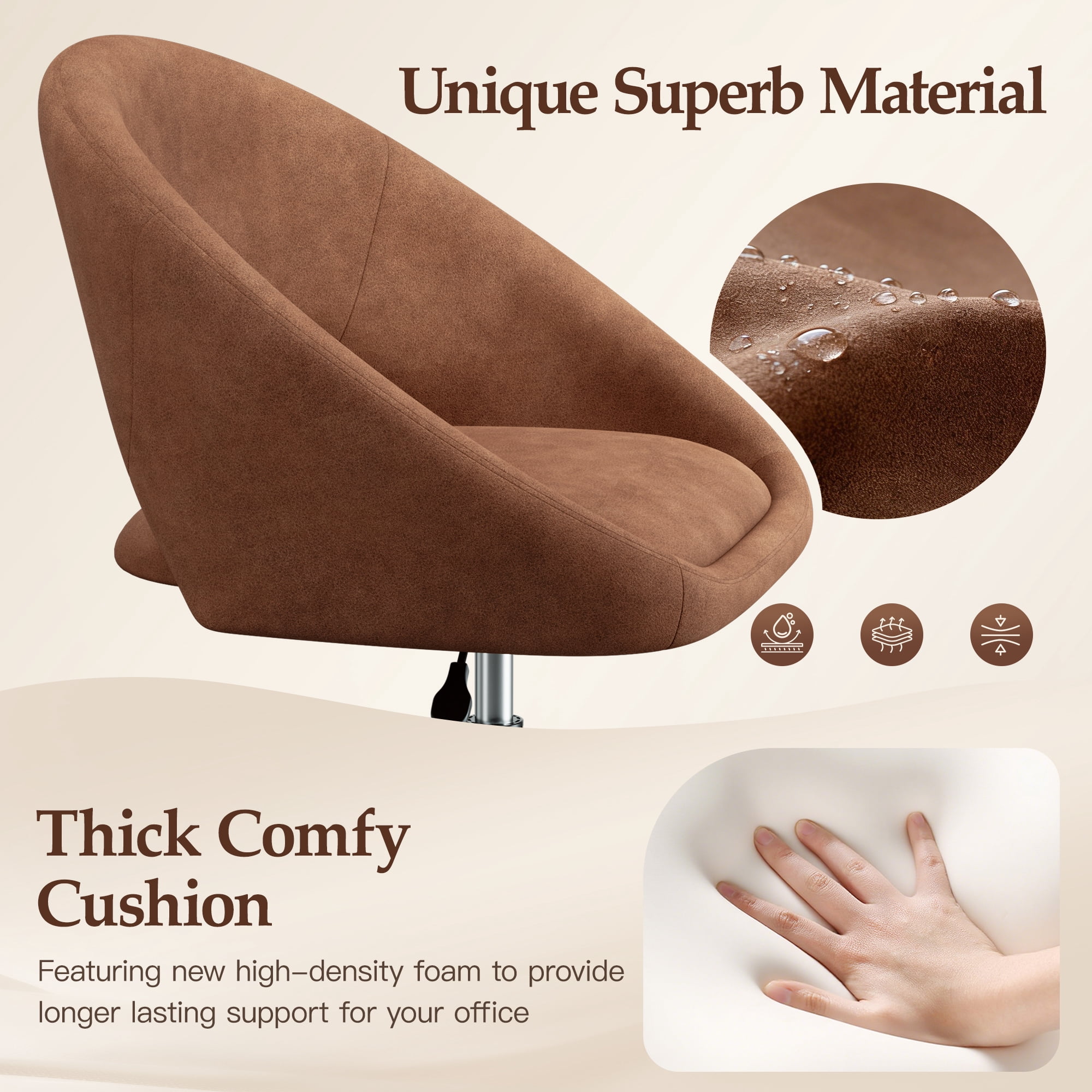 COOLHUT Home Office Desk Chairs, Adjustable Swivel Vanity Chair, Modern Makeup Vanity Chairs, Rolling Vanity Chair with Golden Base for Bedroom, Living Room, Computer Room, Brown
