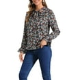 thumbnail image 4 of INSPIRAR CHIC Blusa Vintage de Manga Larga con Volantes y Cuello en V Floral para Mujeres XL Negro Azul, 4 of 6