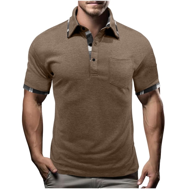 Mens Manga Corta Botón Abajo Camisas Primavera Verano Casual Cuello Cuadrado, Transpirable Punto para el Golf Y el Uso Diario