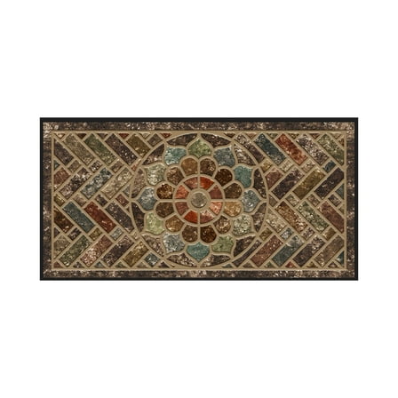 Mainstays Stone Estate Low Pile Moisture Absorbent Polyester Rubber Backed Floral Indoor/Outdoor Doormat, Multi, 24" x 48"
