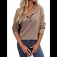 thumbnail image 1 of Suéter Tipo Túnica Informal de Larga con Cuello en V para Mujer, Estilo Henley, para Otoño, A , para el Trabajo Caqui S, 1 of 9