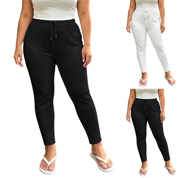 Lutiedan Plus Size Yoga Pants for Women High Waisted Stretchy Active Legging Casual Comfy Workout Jogger with Drawstring XL-4XL