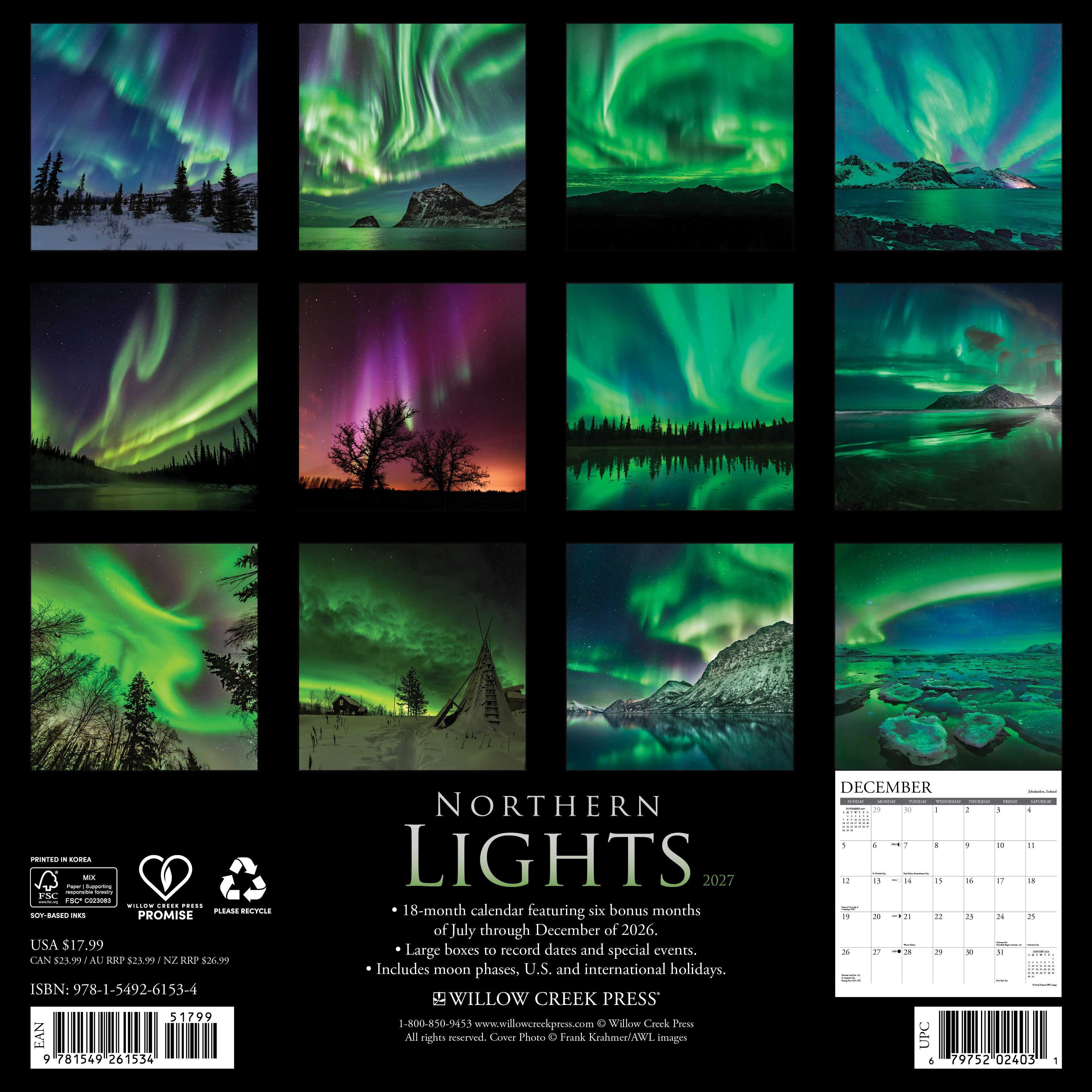 Willow Creek Press, Northern Lights 2027 Wall Calendar