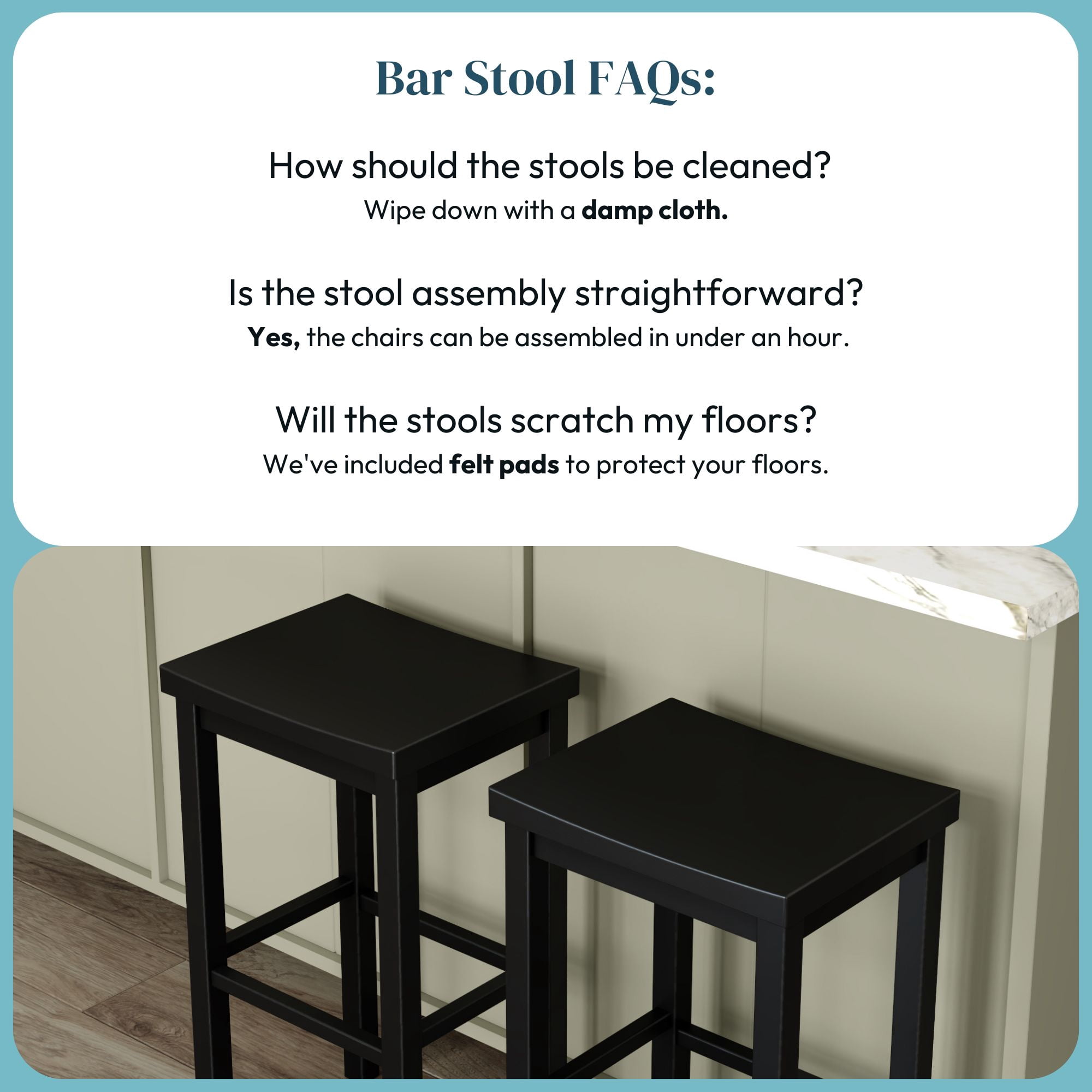 Now Furniture 30" Bar Stool, Set of 2 Wooden Backless Bar Height Kitchen Stool, Black