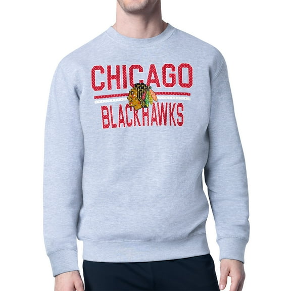 Men's Starter Heather Gray Chicago Blackhawks Mesh Look Team Name Logo Pullover Sweatshirt
