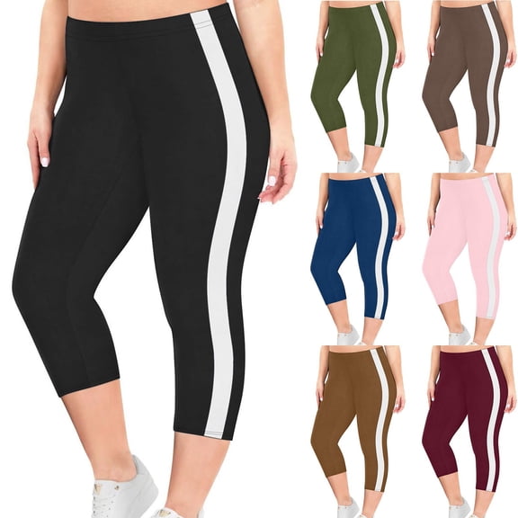 Naittoop Women's Side Striped Yoga Pants Comfortable Lightweight Yoga Leggings Classic Solid Color Capri Pants Summer Workout