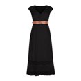 thumbnail image 4 of Abcnature Womens Maxi Dress Savings Clearance Deals, Women Bohemian V-Neck Loose Short Sleeve Solid Ankle-Length Dress, +Belt, Plus Size Summer Casual Long Dresses, Beach Party Dress Black S, 4 of 4