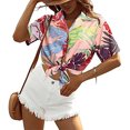 thumbnail image 4 of Fesfesfes Short Tshirts for Women's Casual Printed Button-Down Shirt Beach Holiday Cardigan Short Sleeve Lapel Top/Shirt 8(L), 4 of 9