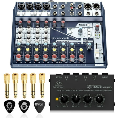 Soundcraft Notepad-12FX Small-format Analog Mixing Console with USB I/O and Lexicon Effects Bundle with Behringer HA400 Ultra-Compact 4-Channel Stereo Headphone Amplifier and Accessories (7
