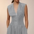 thumbnail image 5 of lcziwo Womens V Neck Casual Dressy Jumpsuits Smocked Zip Up Sleeveless Wide Leg Onesie Pants Summer Casual Elastic Waist Overalls with Pockets Work Outfit Gray XL, 5 of 9
