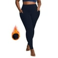 thumbnail image 2 of ManxiVoo Plus Size Thermal Fleece Lined High Waist Leggings with Convenient Pockets for Winter Workouts and Yoga Practice XXXXXL Size Navy, 2 of 7