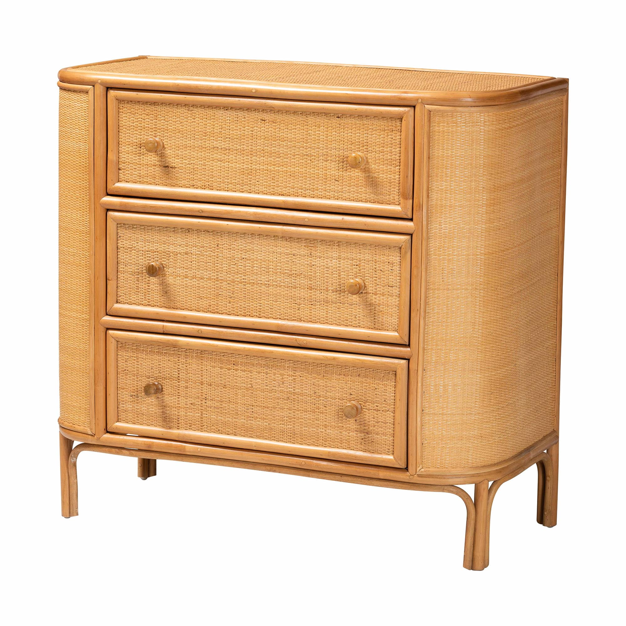 bali & pari Radenza Boho Storage Cabinet, 3-Drawer, Light Honey