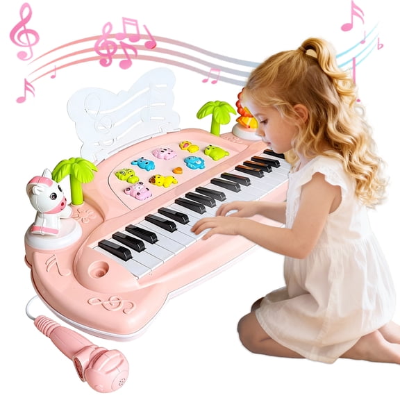 Aijohnny Toddler Piano Keyboard Toys, 37 Keys Musical Instruments with Microphone & LED Light Animal Button, Birthday Gifts for 3-5 5-8 8-12 Year Old
