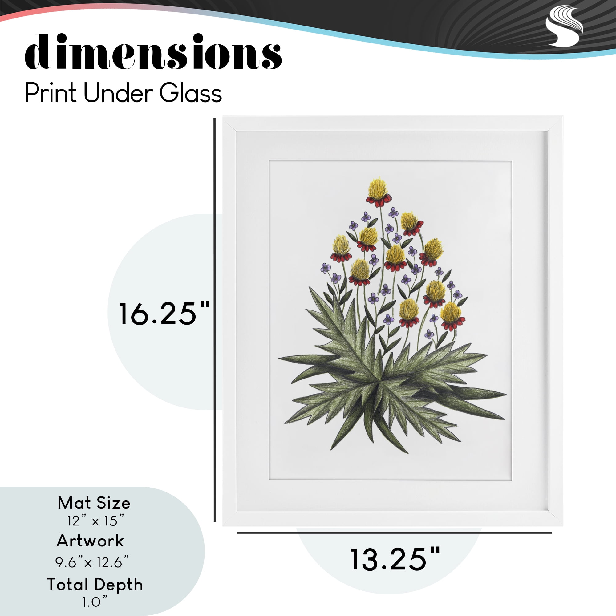 Yellow Leafy Wild Flowers White Framed Print Under Glass, design by Cecilia Battaini