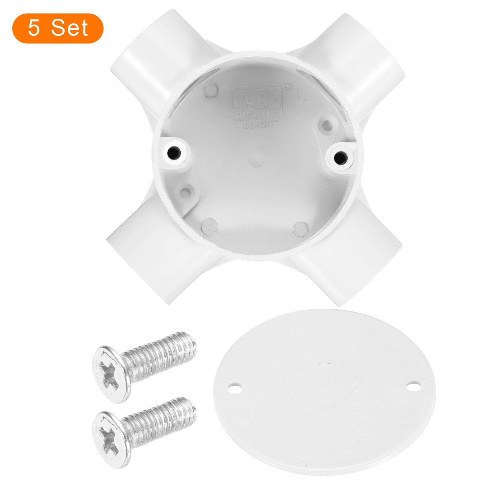 5Pcs Conduit Box Junction Box 4 Way 25mm with Cover, M4 Screws for Hose