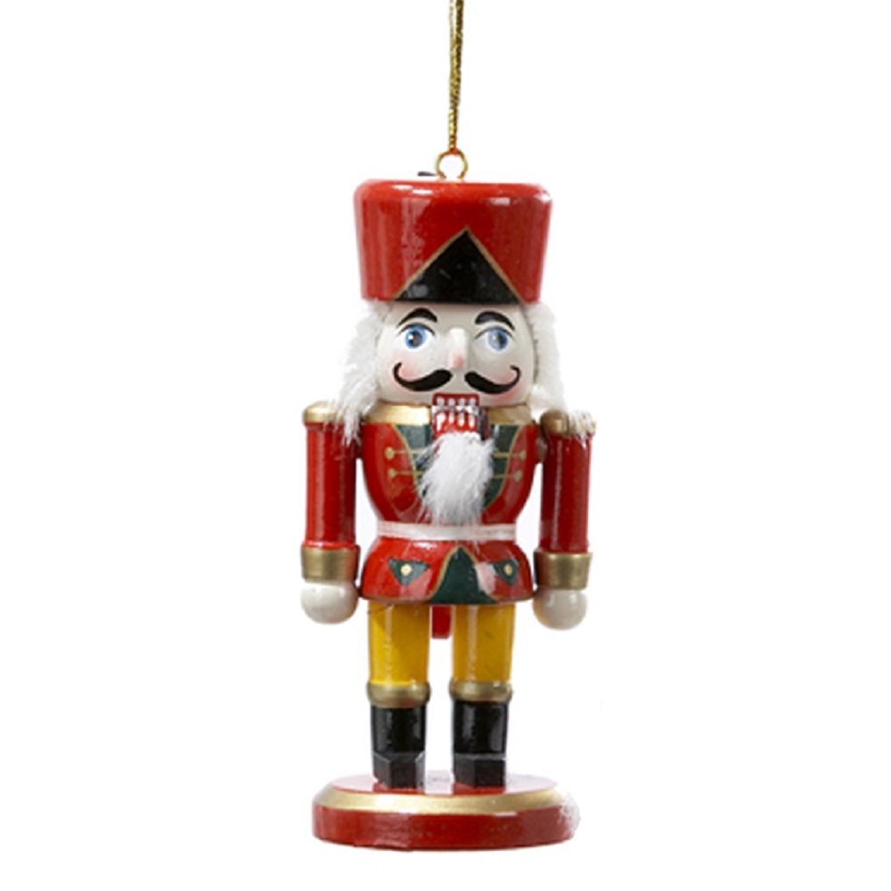 Red and Yellow Classic Nutcracker Wood Christmas Tree Ornament 4 Inch