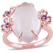 11-4/5 Carat T.G.W. Rose Quartz, Amethyst with White Topaz Pink Plated-Sterling Silver Cocktail Ring