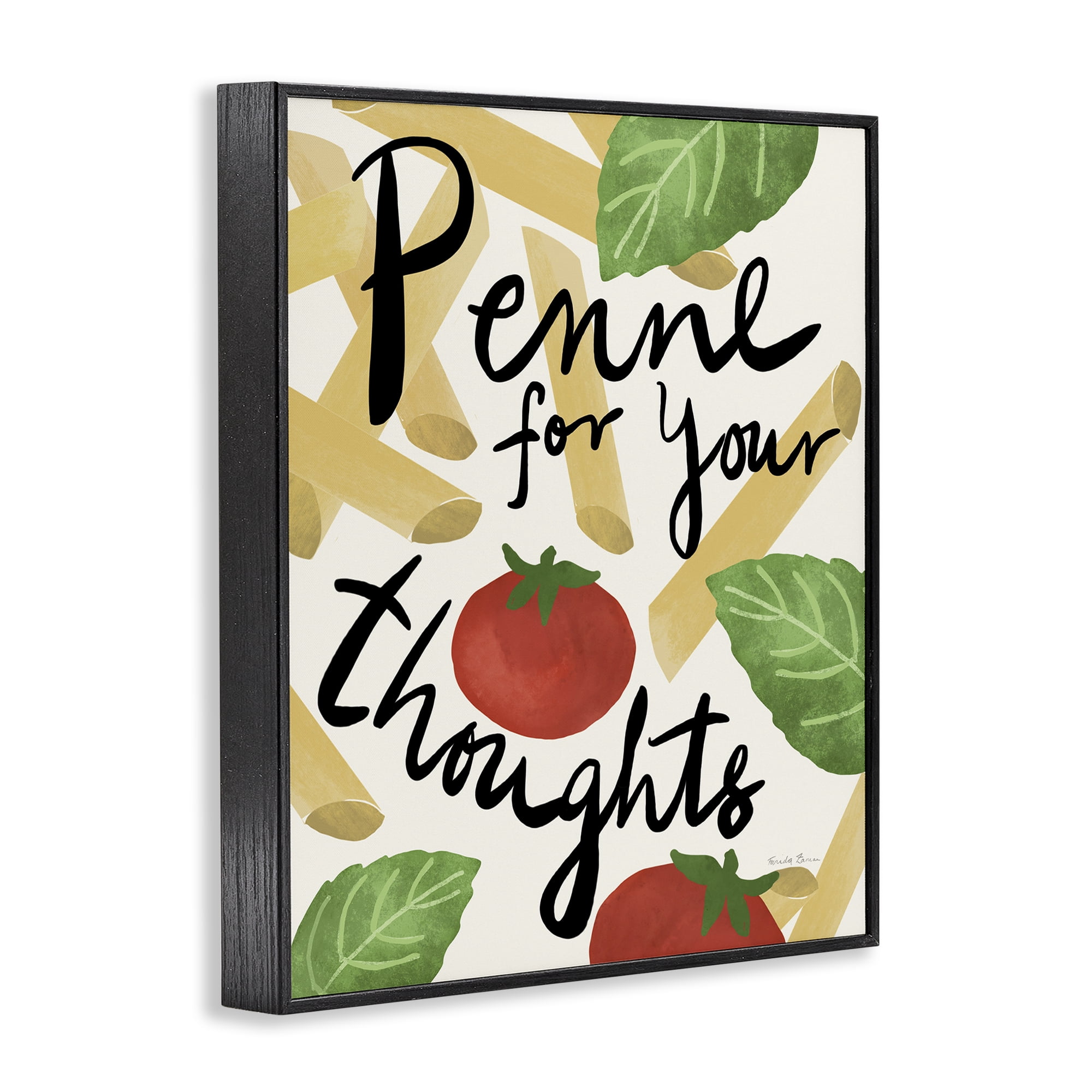 Stupell Industries Penne For Your Thoughts Food & Beverage Painting Black Framed Art Print Wall Art, 11 x 14