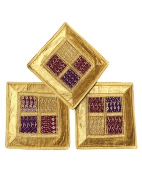 Mogul Set Of 3 Decorative Cushion Cover Embroidered Patchwork Handmade Throw Pillow Cases 16"X16"