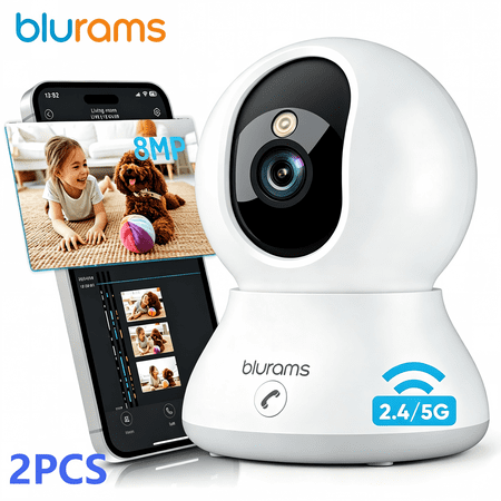 2pcs blurams 8MP Indoor PTZ Camera Works As A Baby And Pet Monitor With Phone App Access, One-Touch Call, AI Detection For Human/Pet/Motion/Sound/Cry, Dual-Band Wi-Fi 6, And Alexa Compatibility.
