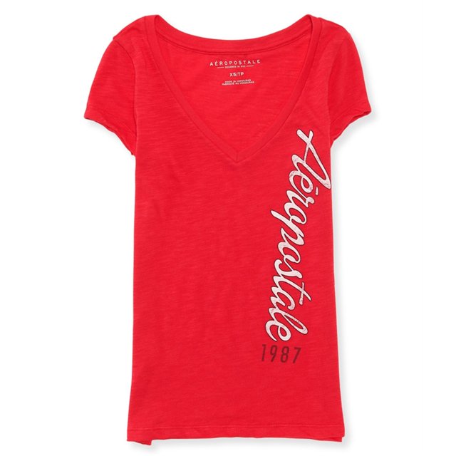 Aeropostale Vertical Script Camiseta gráfica para mujer, rosa, mediana Aeropostale Camiseta gráfica