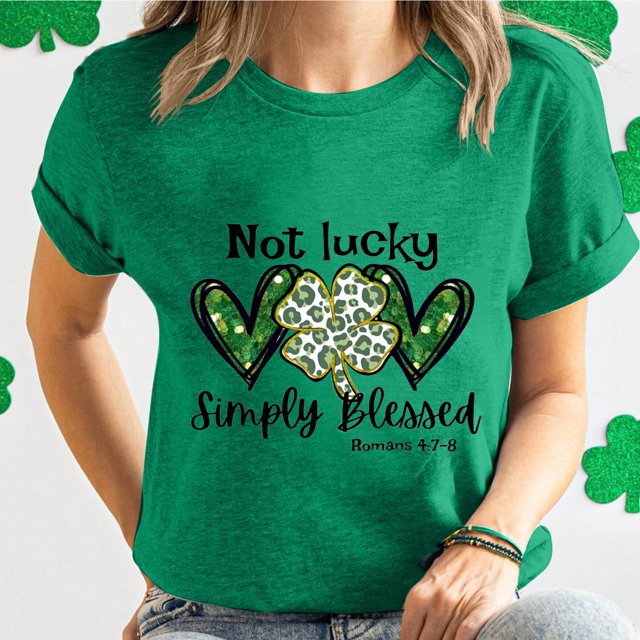 Haut de la Saint-Patrick pour Femmes à Manches Courtes avec Imprimé Graphique et Col Rond pour la Saint-Patrick