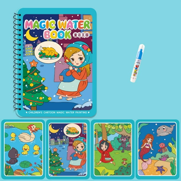 Libro de dibujo al agua reutilizable (5 ml): libro mágico para colorear para niños con pincel de agua Set de dibujo recargable para educación temprana y juegos artísticos