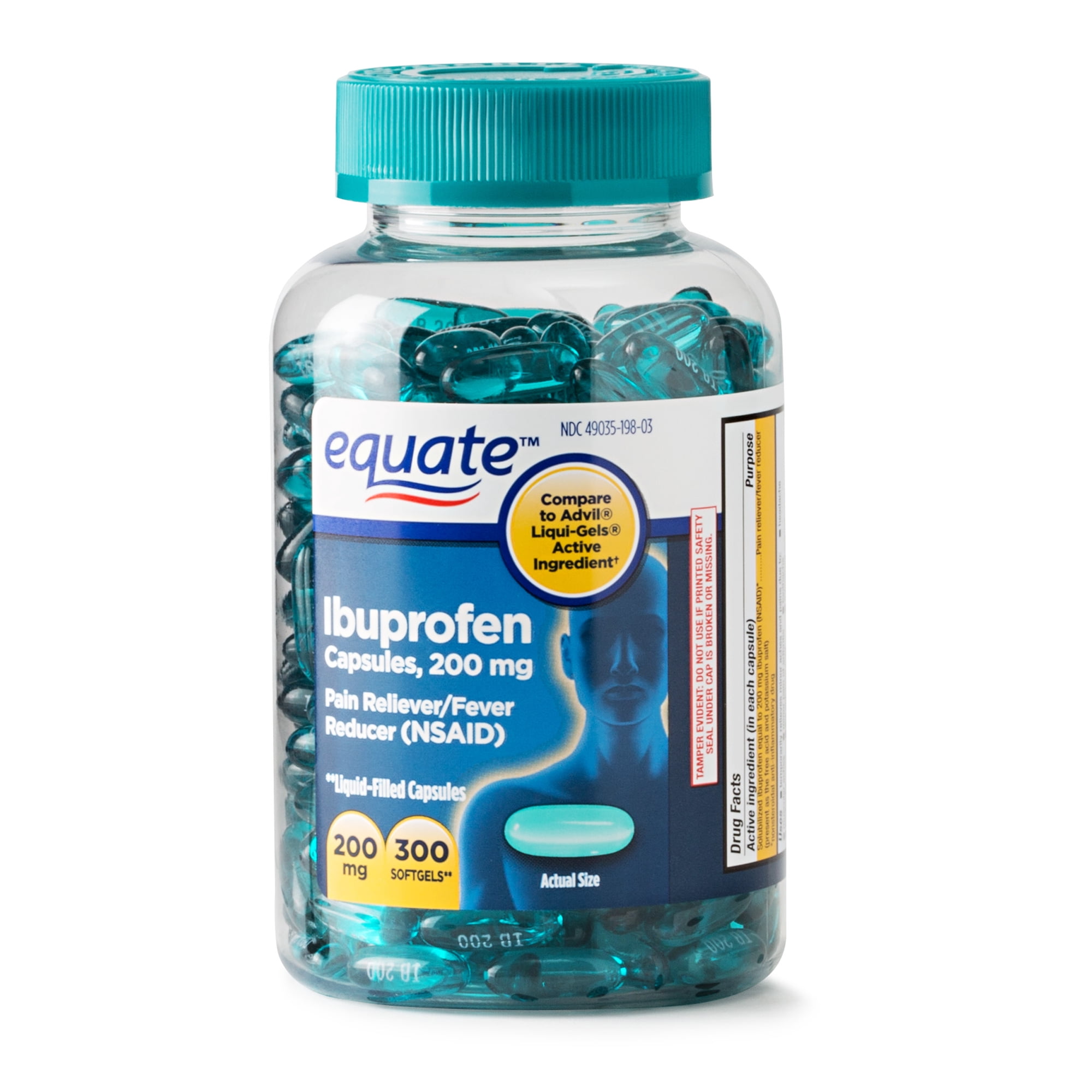 Equate Pain Relief Ibuprofen Softgels, 200 mg, 300 Count