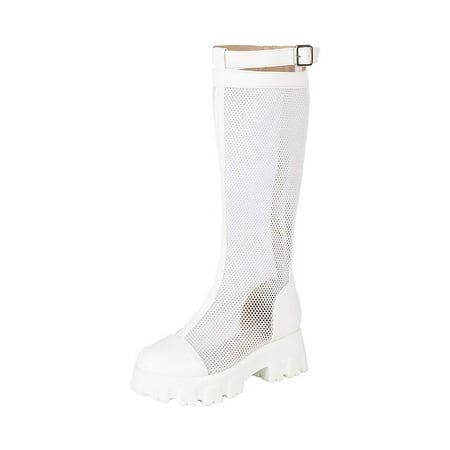

ZHAGHMIN Black Knee Boots Women Mid Calf Boots Spring And Summer Fashion Simple Mesh Boots Solid Color Thick Soled Comfortable Square Heel Flat Boots Mid Calf Wide Calf Knee High Boots For Women Tan