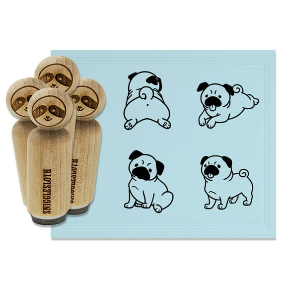 Pug Dogs Standing Sitting Laying Down Butt Rubber Stamp Set for Scrapbooking Crafting Stamping - Mini 1/2 Inch