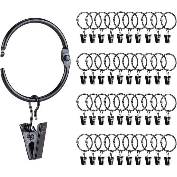 42 Pack Openable Curtain Rings with Clips, 1 Inch Interior Diameter, Heavy Duty Rustproof Decorative Vintage Drapery