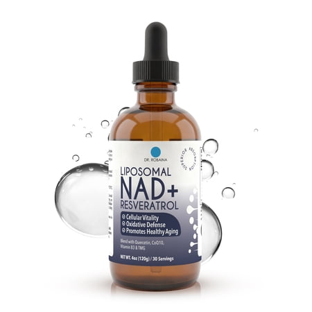 Dr. Robaina Liposomal NAD+ Resveratrol Liquid Supplement - CoQ10 & Quercetin - Anti-Aging & Cellular Energy (4 fl oz)