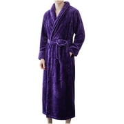 ShomPort Flannel Bathrobes for Mens Calf Length Shawl Collared Belt Textured Cozy Sleepwear Long Sleeve Soft Warm Everyday Robes