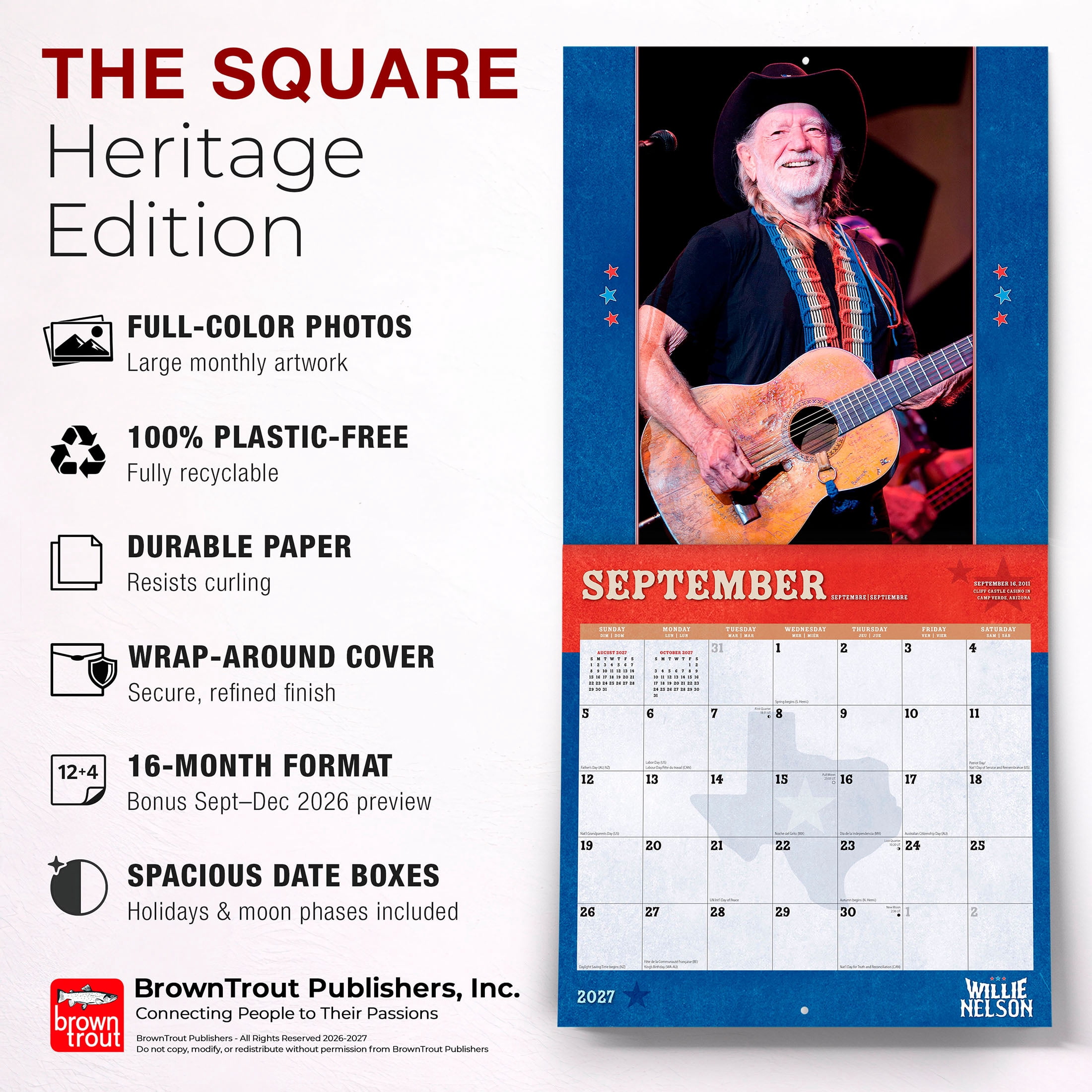 Willie Nelson OFFICIAL 2027 12x24" (Hanging) Wall Calendar | Plastic-Free | BrownTrout