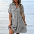 thumbnail image 4 of Guieoi Summer Dresses for Women Plus Size Casual Striped Cotton-Linen Collared Short-Sleeve Button-Down Midi Dress Black M, 4 of 7
