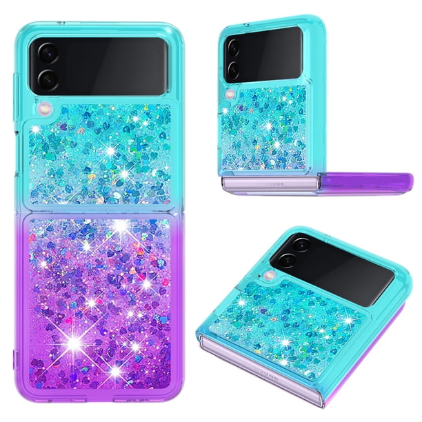 Funda para Samsung Galaxy Z Flip 3 5G Transparente con Brillos Carcasa Protectora Antigolpes con Glitter Brillante