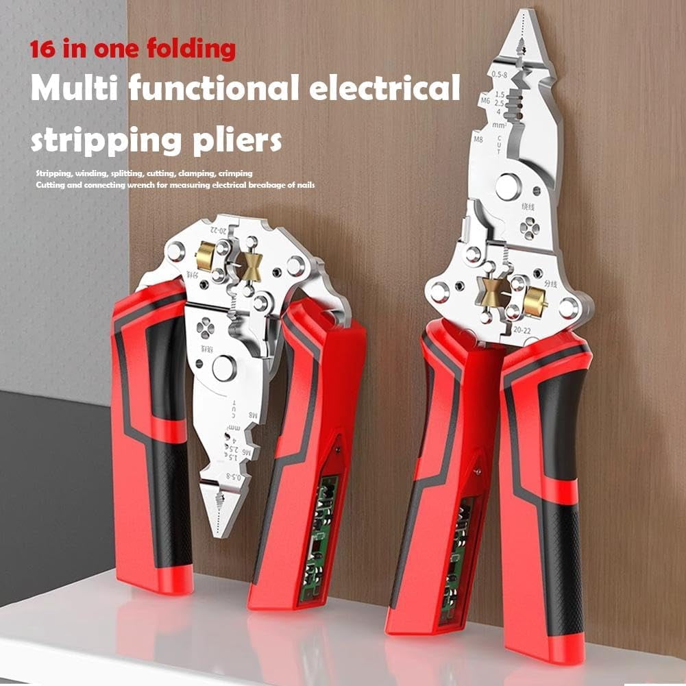 16 in 1 Wire Stripper Twister | Multi-Functional Pliers for Cutting, Stripping & Pulling Wires, Voltage Tester 12-250V, Foldable Cable Scissors for Electrical Repair & DIY