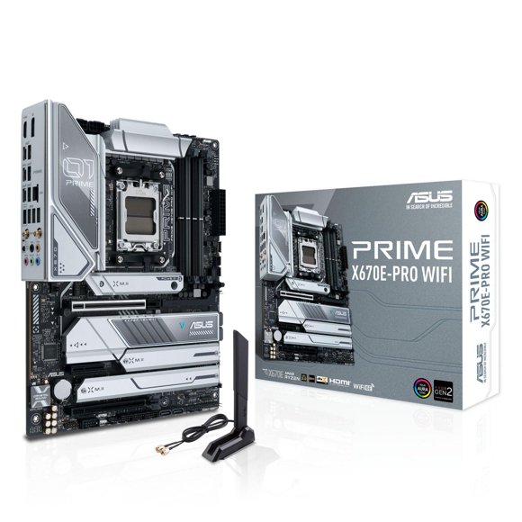 ASUS Prime X670E-PRO WIFI 6E AM5 ATX Motherboard, AMD AM5 (LGA 1718) CPU Socket, PCIe 5.0, DDR5, 4x M.2, USB4, WiFi 6E, 2.5G LAN
