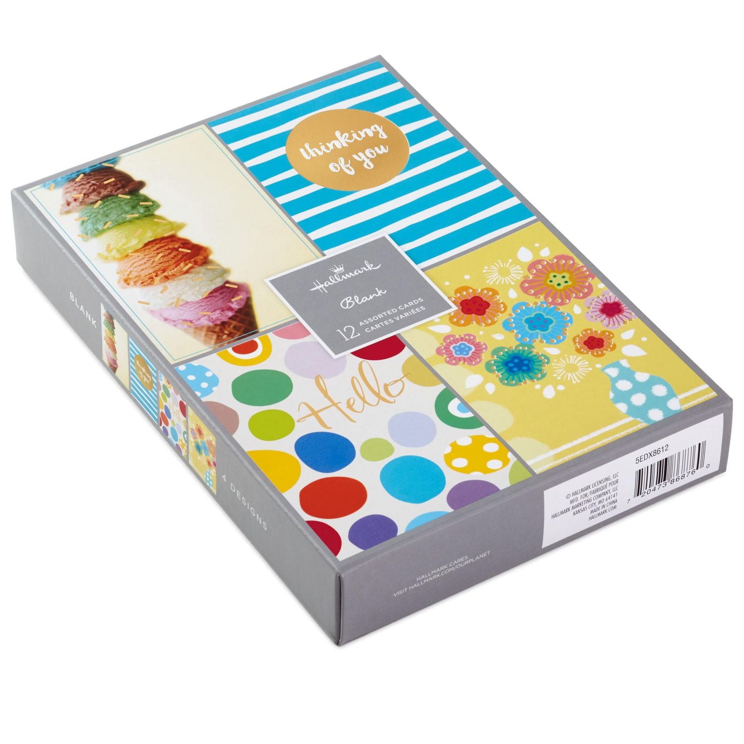 Hallmark Assorted Greeting Cards Set, Fun Designs (12 Blank Cards and Envelopes)