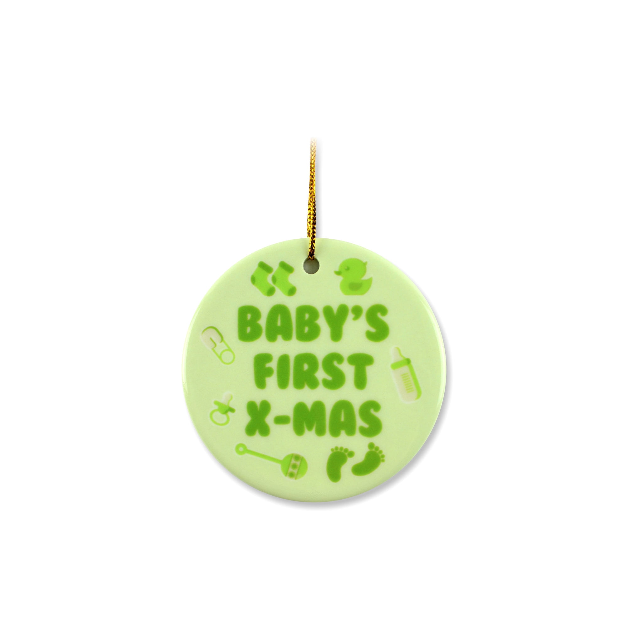 1 Pack - Green Baby's First Christmas Classic Ceramic Ornament - 2.85 Inch Round