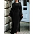 thumbnail image 5 of Women'S Elegant Solid Color Long Sleeve Dress Bat Sleeve Islamic Maxi Robe Black XL, 5 of 7